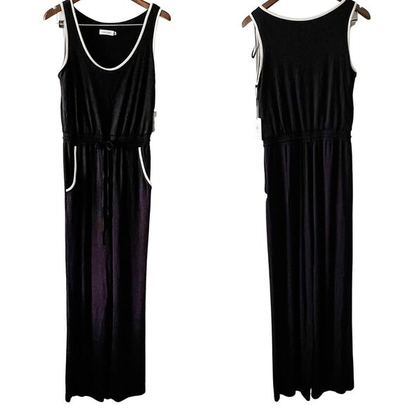 Calvin Klein drawstring waist tank jumpsuit w/ pockets black white size 6 NWT - Picture 8 of 8